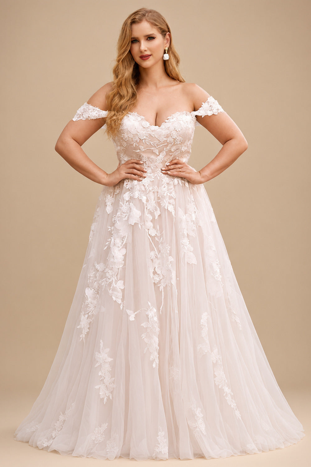 Rutipo As Picture Ball-Gown Off-The-Shoulder Tulle Lace Sweep Train Wedding Dress With Appliques Lace