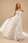 Rutipo As Picture Ball-Gown Off-The-Shoulder Tulle Lace Sweep Train Wedding Dress With Appliques Lace