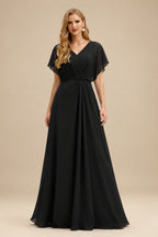 Rutipo Black A-Line V-Neck Long Sleeves Lace Tulle Wedding Dresses With Lace