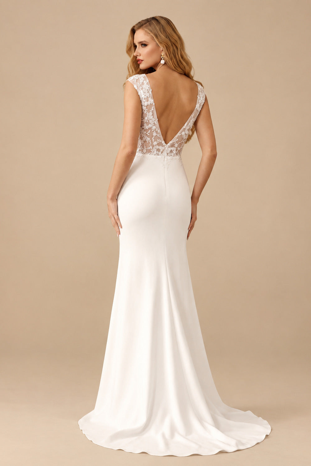 Rutipo Ivory A-Line V-Neck Sleeveless Lace Sweep Train Wedding Dress With Lace