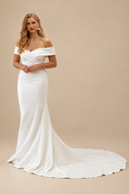 Rutipo Ivory Trumpet/Mermaid Off-The-Shoulder Sleeveless Satin Sweep Train Wedding Dress