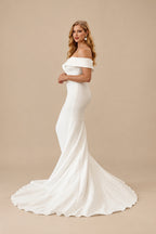 Rutipo Ivory Trumpet/Mermaid Off-The-Shoulder Sleeveless Satin Sweep Train Wedding Dress