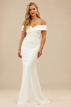 Rutipo Ivory Trumpet/Mermaid Off-The-Shoulder Sleeveless Satin Sweep Train Wedding Dress