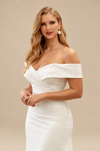 Rutipo Ivory Trumpet/Mermaid Off-The-Shoulder Sleeveless Satin Sweep Train Wedding Dress