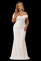 Rutipo Ivory Trumpet/Mermaid Off-The-Shoulder Sleeveless Satin Sweep Train Wedding Dress