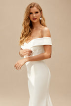 Rutipo Ivory Trumpet/Mermaid Off-The-Shoulder Sleeveless Satin Sweep Train Wedding Dress