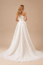 Rutipo Ivory A-Line One-Shoulder Sleeveless Organza Sweep Train Wedding Dress
