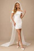 Rutipo Ivory Sheath/Column Off-The-Shoulder Sleeveless Short/Mini Satin Wedding Dresses With Bow