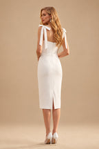 Rutipo Ivory Sheath/Column Sweetheart Sleeveless Satin Knee-Length Wedding Dress