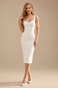 Rutipo Ivory Sheath/Column Sweetheart Sleeveless Satin Knee-Length Wedding Dress