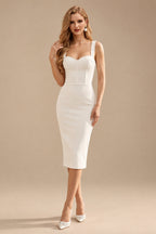 Rutipo Ivory Sheath/Column Sweetheart Sleeveless Satin Knee-Length Wedding Dress