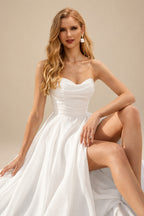 Rutipo White Ball-Gown Sweetheart Sleeveless Chapel Train Organza Wedding Dresses