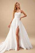 Rutipo White Ball-Gown Sweetheart Sleeveless Chapel Train Organza Wedding Dresses