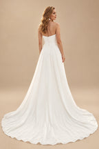 Rutipo Ivory Sheath/Column Sweetheart Sleeveless Satin Sweep Train Wedding Dress