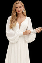 Rutipo Ivory A-Line Sweetheart Long Sleeves Chiffon Sweep Train Wedding Dress