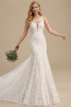 Rutipo As Picture Trumpet/Mermaid Scoop Neck Sleeveless Lace Sweep Train Wedding Dress