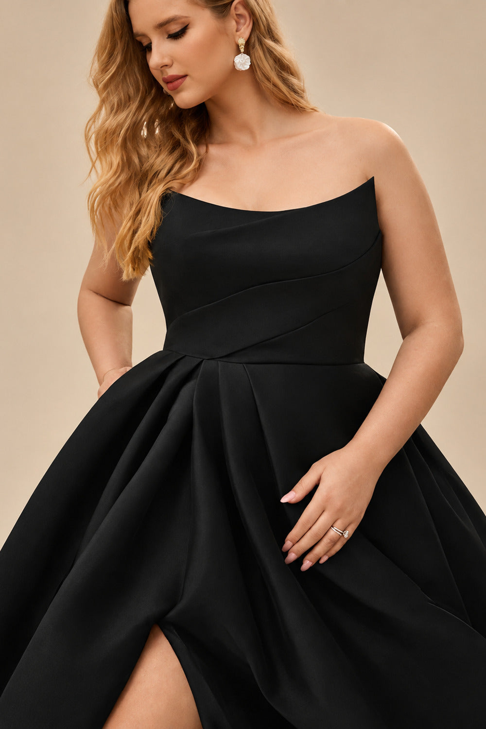 Rutipo Black Ball-Gown Sweetheart Sleeveless Stretch Crepe Sweep Train Wedding Dress