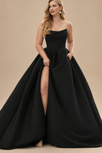 Rutipo Black Ball-Gown Sweetheart Sleeveless Stretch Crepe Sweep Train Wedding Dress