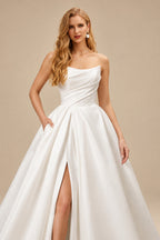 Rutipo Ivory Ball-Gown Sweetheart Sleeveless Stretch Crepe Sweep Train Wedding Dress