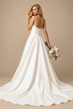 Rutipo Ivory Ball-Gown Sweetheart Sleeveless Stretch Crepe Sweep Train Wedding Dress