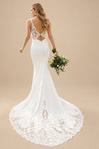 Rutipo Ivory Trumpet/Mermaid Sweetheart Sleeveless Stretch Crepe Court Train Wedding Dress