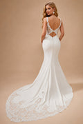 Rutipo Ivory Trumpet/Mermaid Sweetheart Sleeveless Stretch Crepe Court Train Wedding Dress