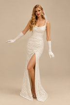 Rutipo Ivory Trumpet/Mermaid Strapless Sleeveless Sequined Sweep Train Wedding Dress