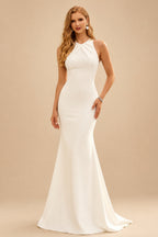 Rutipo Ivory Back Hole Trumpet/Mermaid Scoop Neck Sleeveless Elastic Satin Sweep Train Wedding Dress