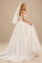 Rutipo Ivory Shiny Ball-Gown Sequined Wedding Dress With Sweep Train