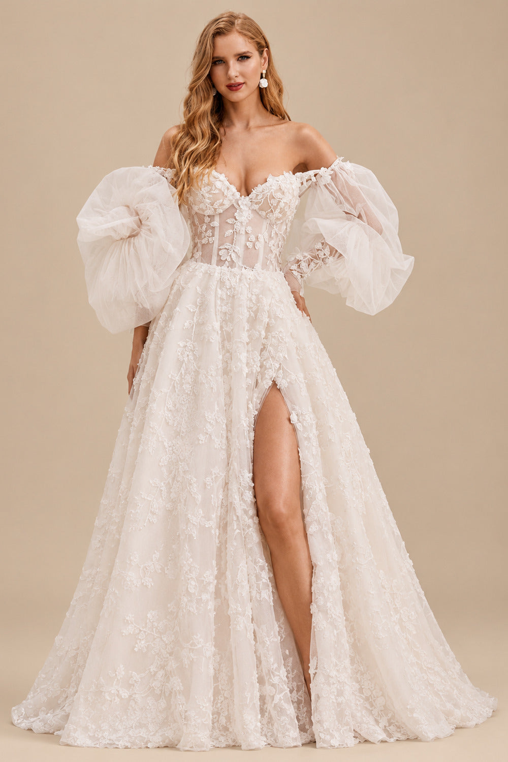 Rutipo As Picture Ball-Gown/Princess Sweetheart Sweep Train Lace Wedding Dress With Detachable Sleeve