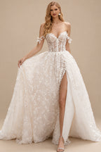 Rutipo As Picture Ball-Gown/Princess Sweetheart Sweep Train Lace Wedding Dress With Detachable Sleeve