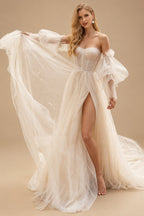 Rutipo As Picture A-Line Sweetheart Sweep Train Tulle Wedding Dress With Split Front