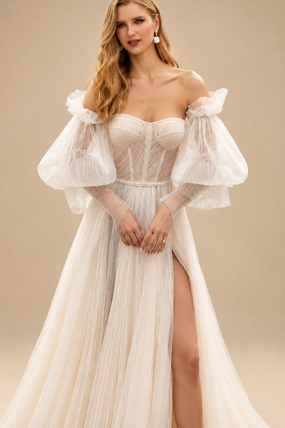Rutipo As Picture A-Line Sweetheart Sweep Train Tulle Wedding Dress With Split Front