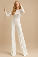 Rutipo Ivory Scoop Neck Floor-Length Wedding Jumpsuit With Sequin