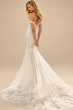 Rutipo Ivory Trumpet/Mermaid Sweetheart Sweep Train Lace Wedding Dress