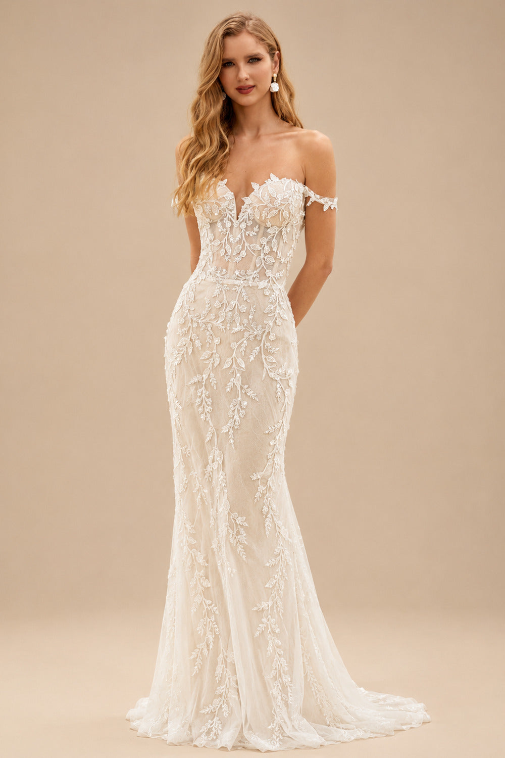 Rutipo Ivory Trumpet/Mermaid Sweetheart Sweep Train Lace Wedding Dress