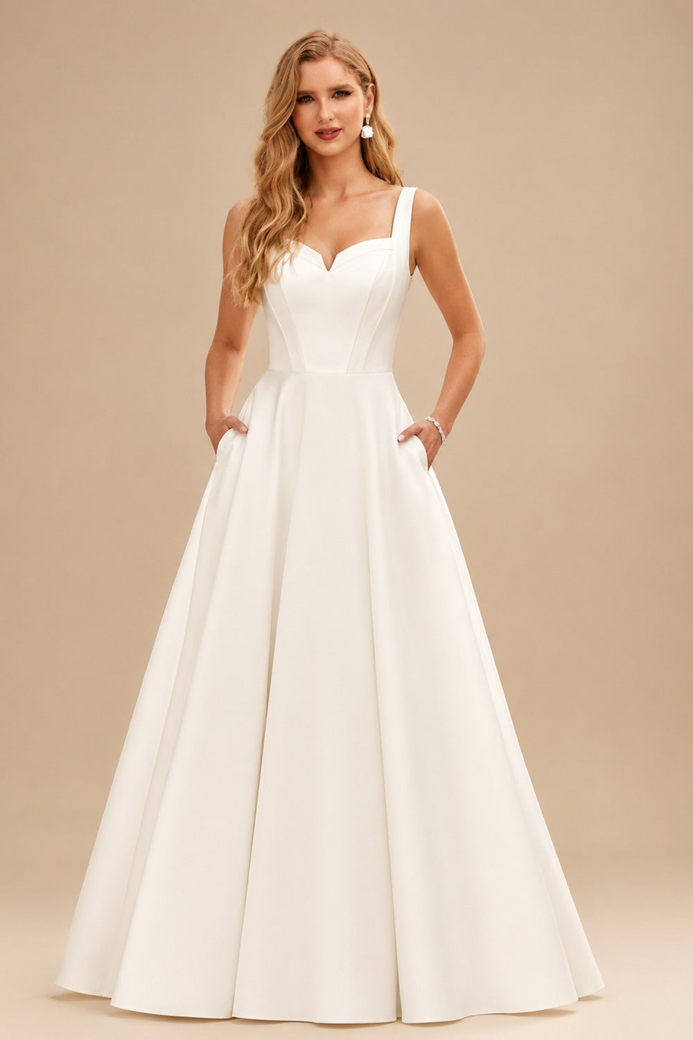 Rutipo Ivory Ball-Gown/Princess Sweetheart Sweep Train Satin Wedding Dress