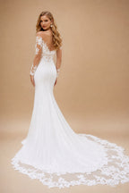 Rutipo White Trumpet/Mermaid Sweetheart Cathedral Train Elastic Satin Wedding Dress With Appliques Lace