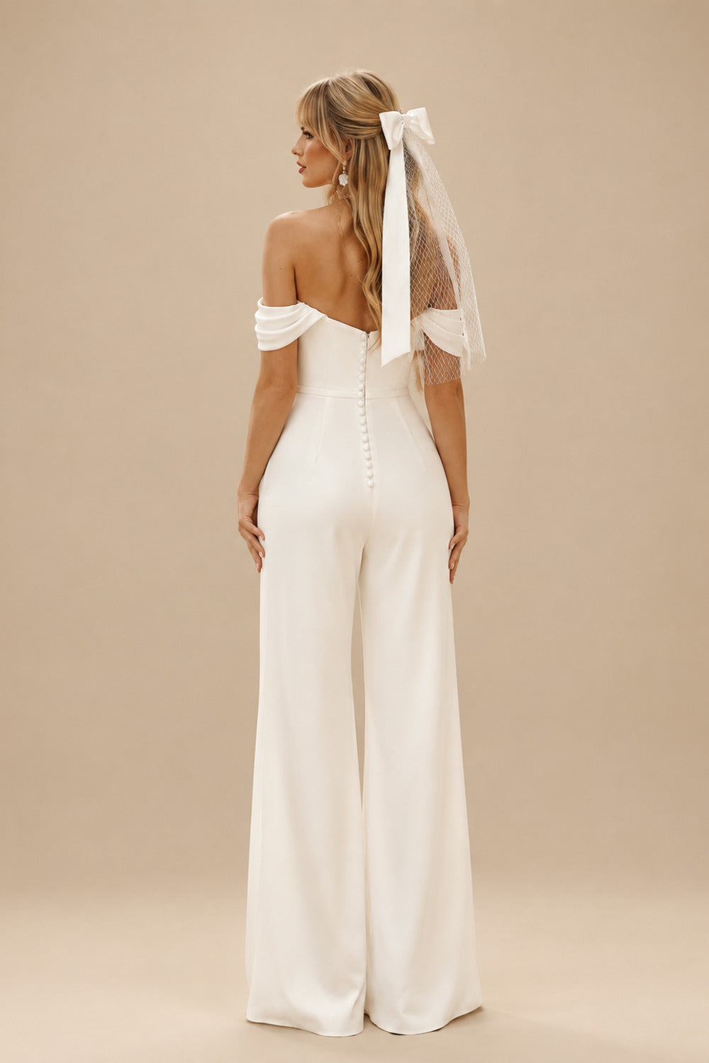 Rutipo Ivory Sweetheart Floor-Length Off The Sholuder Wedding Jumpsuit