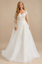 Rutipo As Picture Long Sleeves Plus Size Wedding Dress With Appliques Lace