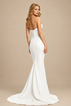 Rutipo Ivory Beach Strapless Mermaid Wedding Dresses With Elastic Satin Sweep Train