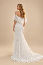 Rutipo As Picture Western Boho Lace Wedding Dresses With Off-The-Shoulder Sweep Train