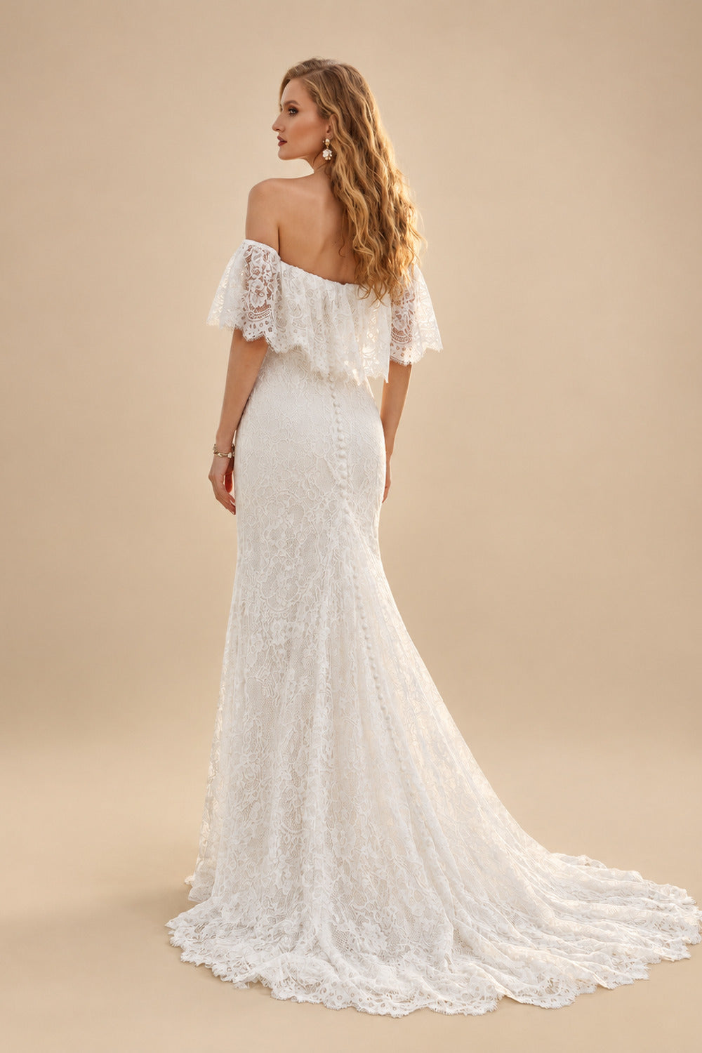 Rutipo As Picture Western Boho Lace Wedding Dresses With Off-The-Shoulder Sweep Train