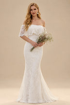 Rutipo As Picture Western Boho Lace Wedding Dresses With Off-The-Shoulder Sweep Train