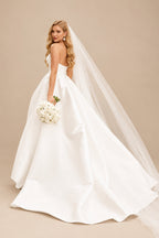 Rutipo Ivory Ball-Gown/Princess Strapless Sleeveless Satin Sweep Train Wedding Dresses With Split Front