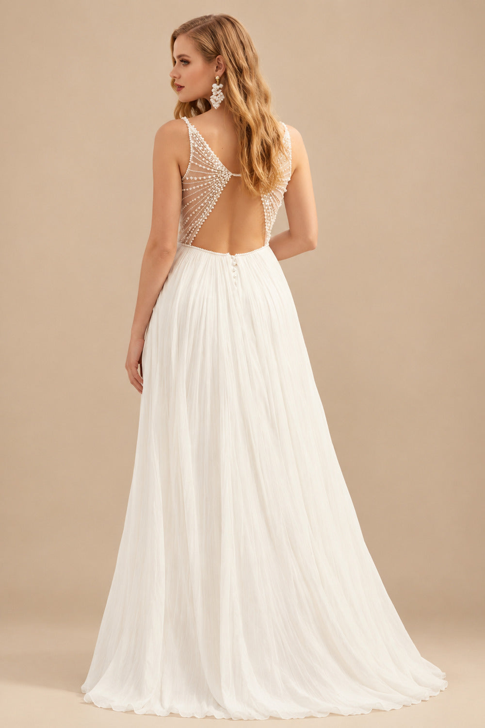 Rutipo Ivory Peal Beach Sex Wedding Dresses With Tulle Sweep Train