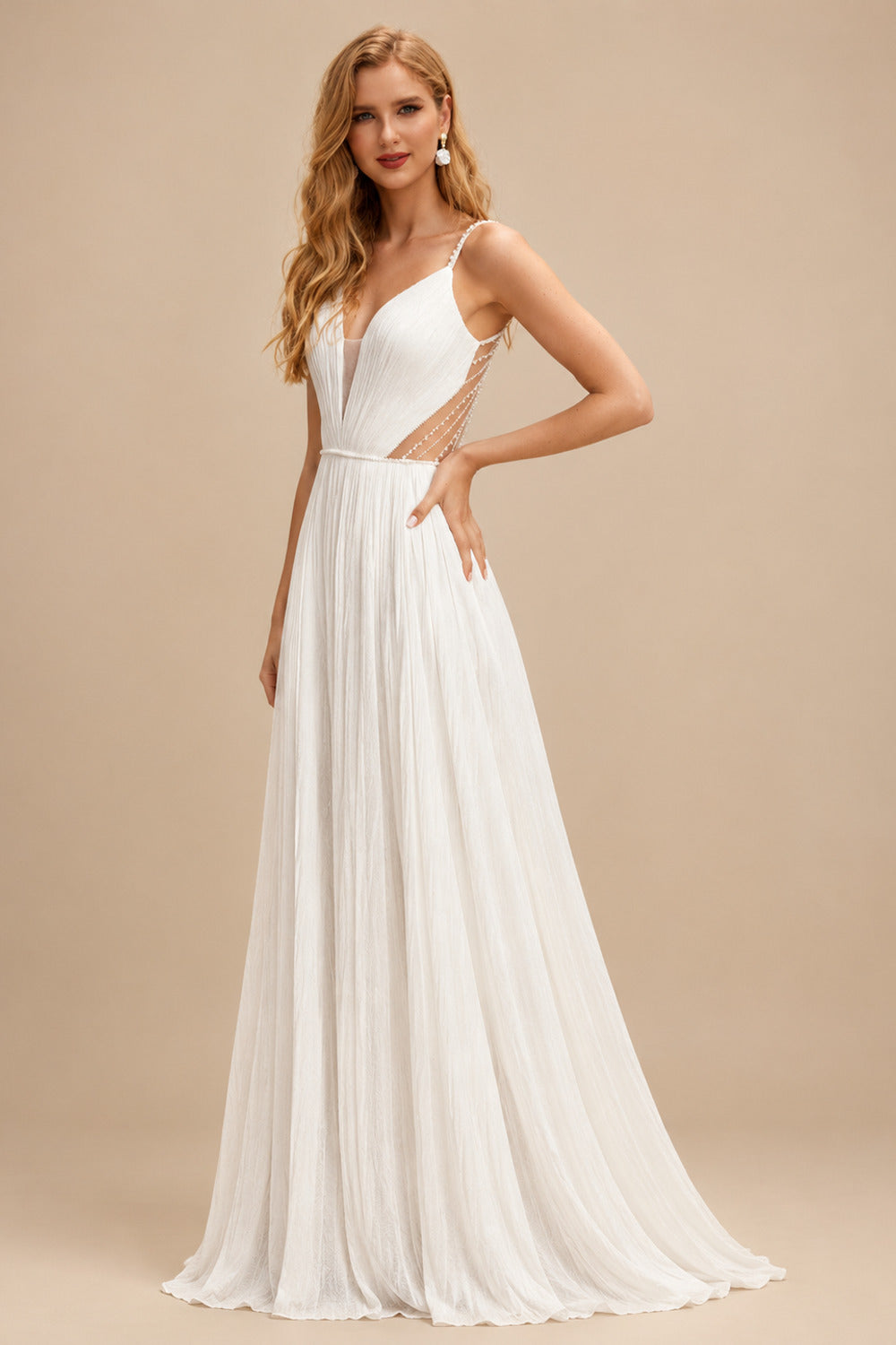Rutipo Ivory Peal Beach Sex Wedding Dresses With Tulle Sweep Train