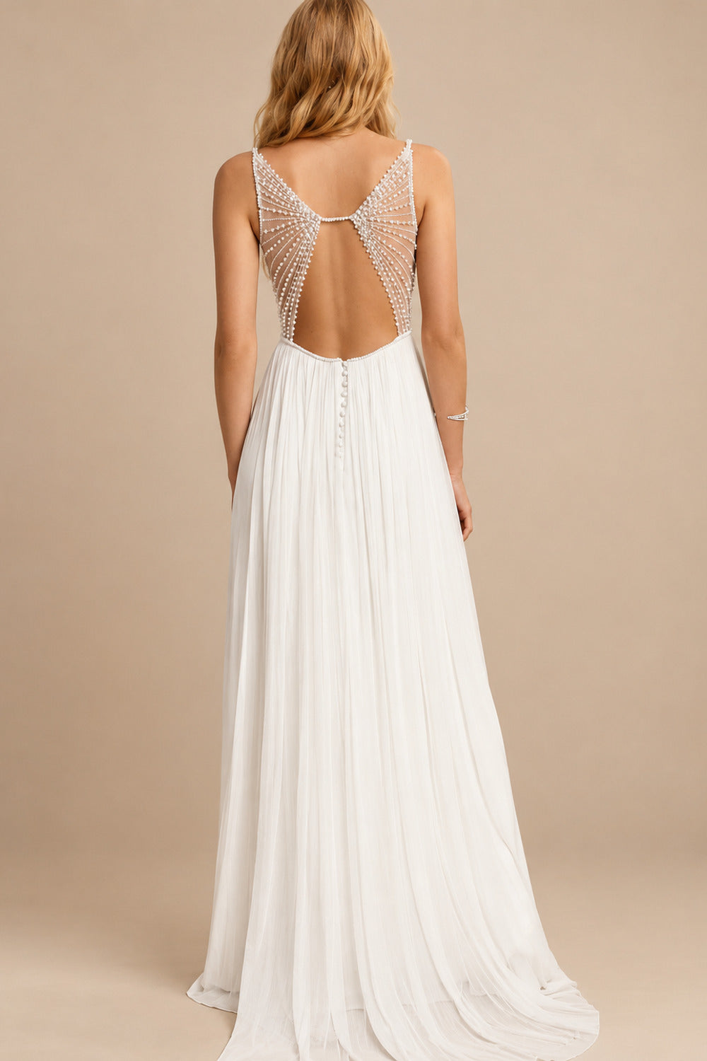 Rutipo Ivory Peal Beach Sex Wedding Dresses With Tulle Sweep Train