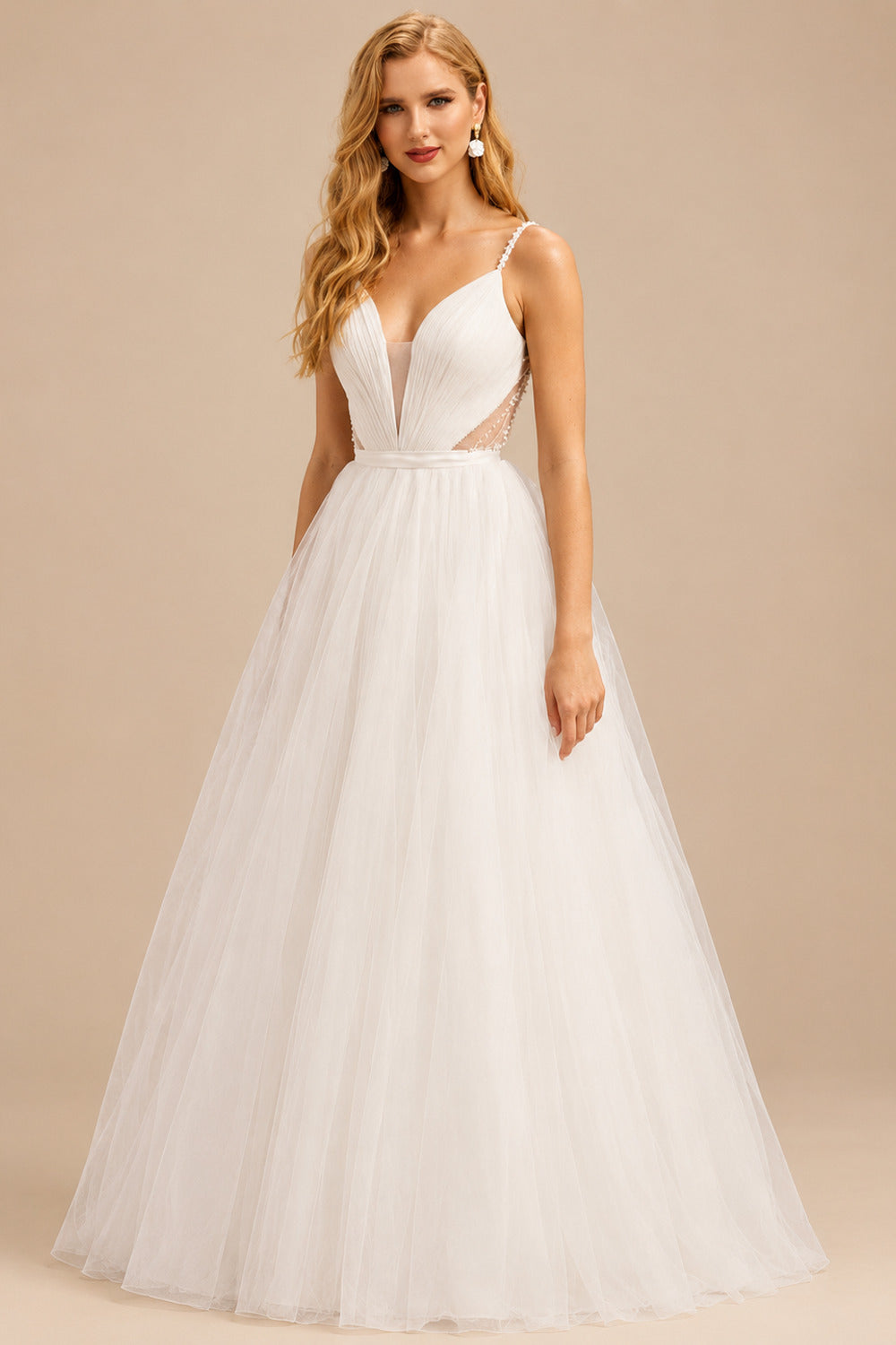 Rutipo Ivory Peal Beach Sex Wedding Dresses With Tulle Sweep Train