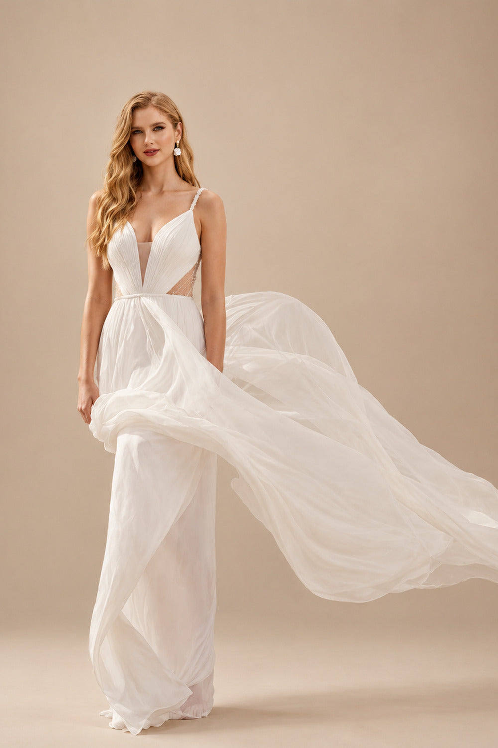 Rutipo Ivory Peal Beach Sex Wedding Dresses With Tulle Sweep Train